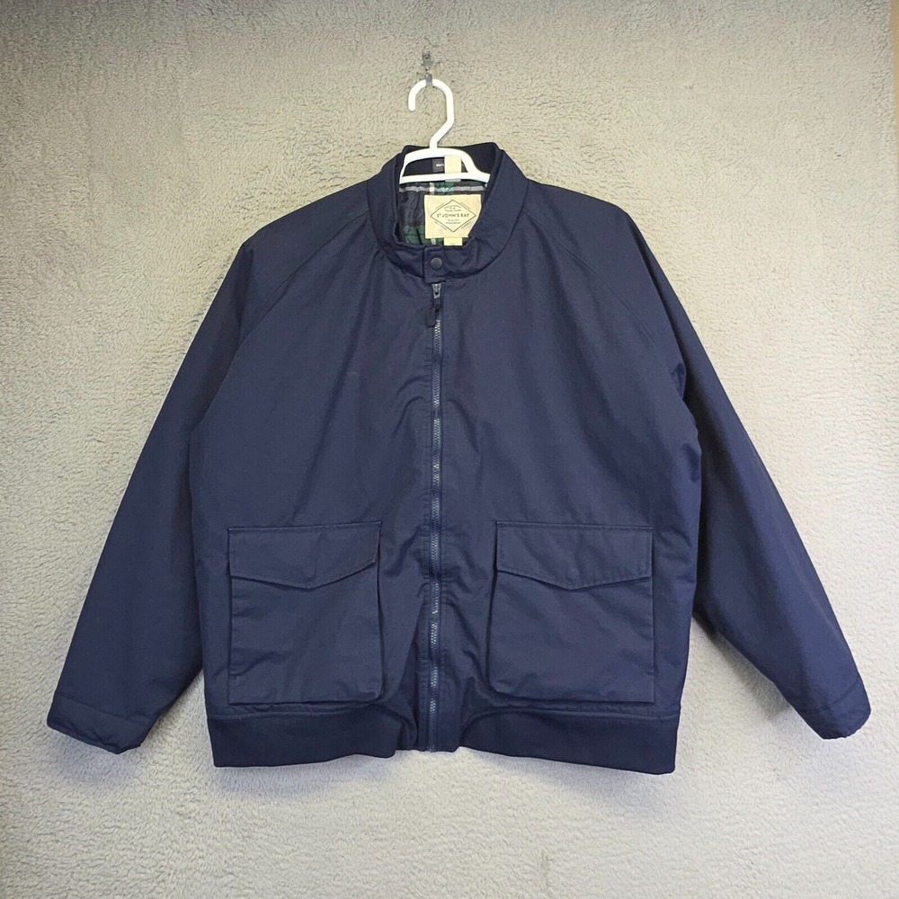 St Johns Bay Bomber Jacket Mens 2XL Black Raglan Plaid Lined Water Repellent